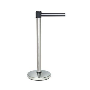 Norobežošanas lenta (melna/sudraba/melna) ar hromētu statīvu un pamatni