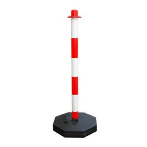 Plastmasas ķēdes stabiņš (sarkanbalts) ar ūdens pildāmo pēdu, h=90cm