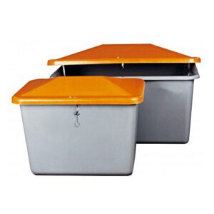 Smilts/sāls stiklšķiedras konteiners, pelēks ar oranžu vāku, 700l