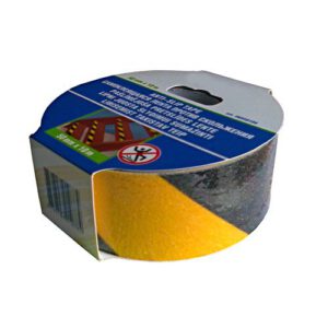 Brīdinājuma lenta grīdai pašlīmējoša (neslīdoša), dzeltena ar melnu, 50mm x 10m