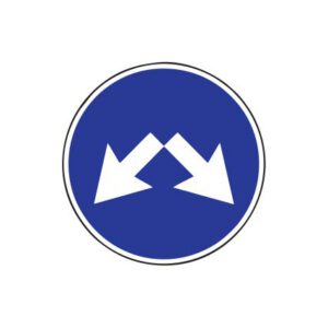 Rīkojuma zīme Nr.412/Šķērsli apbraukt pa labo vai kreiso pusi, d.600mm, 2. atstarošanas klase