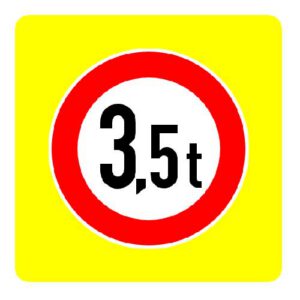 Aizlieguma zīme Nr.312F/Masas ierobežojums, 800x800mm ar fluorescējošu rāmi, 2. atst. klase