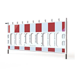 Plastmasas barjera THOR 2000x1000x50mm, balta ar sarkanām atstarojošām joslām, bez pēdām [MEL]