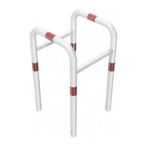 Metāla kvadrātveida aizsargbarjera (cinkota un krāsota balta ar sarkanām joslām), 600x650mm, betonējama [SCH]