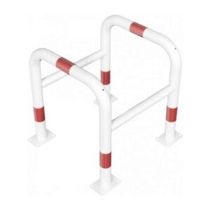 Metāla kvadrātveida aizsargbarjera (cinkota un krāsota balta ar sarkanām joslām), 600x650mm, montējama pie pamatnes [SCH]