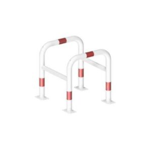 Metāla kvadrātveida aizsargbarjera (cinkota un krāsota balta ar sarkanām joslām), 800x800mm, montējama pie pamatnes [SCH]