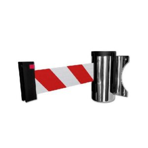 Izvelkama lenta (nerūsējošā tērauda korpuss) ar stiprinājumu, 2.3m sarkanbalta lenta [SOR]