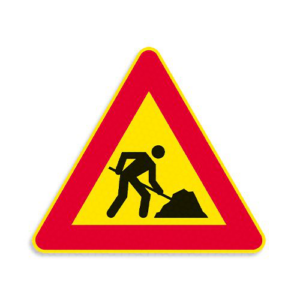 Finiera ceļa zīme Nr.118 Uz ceļa strādā, 900x900x900mm, 1. atstarošanas klase