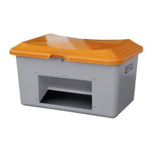 Smilts/sāls stiklšķiedras konteiners, pelēks ar oranžu vāku, 200l (atvērtā tipa) [CE]