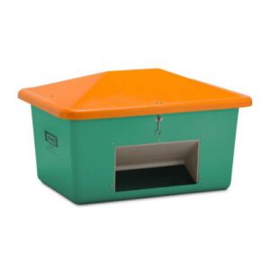 Smilts/sāls stiklšķiedras konteiners, zaļš ar oranžu vāku, 550l (atvērtā tipa) [CE]