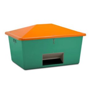 Smilts/sāls stiklšķiedras konteiners, zaļš ar oranžu vāku, 1500l (atvērta tipa) [CE]