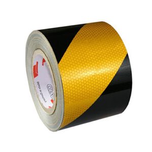 Oralite 5831 pašlīmējoša līmlenta, dzeltenmelna, h=100mm, atstarošanas klase 2, virziens pa kreisi (25m rullis)