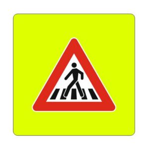 Brīdinājuma zīme Nr.120F/Gājēju pāreja, 940x940mm ar fluorescējošu rāmi, 2. atst. klase