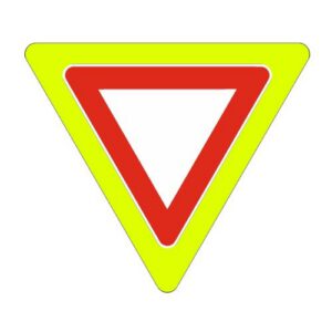 Priekšrocības zīme Nr.206F/Dodiet ceļu, 1200x1200x1200mm ar fluorescējošu rāmi, 2. atst. klase