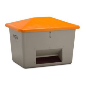 Smilts/sāls stiklšķiedras konteiners, pelēks ar oranžu vāku, 700l (atvērtā tipa)