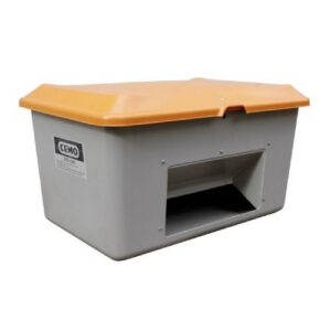 Smilts/sāls stiklšķiedras konteiners, pelēks ar oranžu vāku, 400l (atvērtā tipa) [CE]