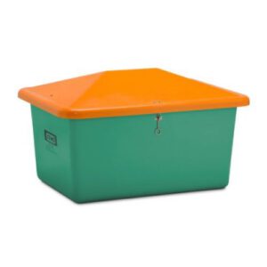 Smilts/sāls stiklšķiedras konteiners, zaļš ar oranžu vāku, 550l [CE]
