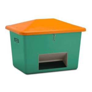Smilts/sāls stiklšķiedras konteiners, zaļš ar oranžu vāku, 700l (atvērtā tipa) [CE]