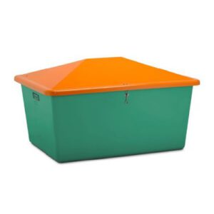 Smilts/sāls stiklšķiedras konteiners, zaļš ar oranžu vāku, 1500l [CE]