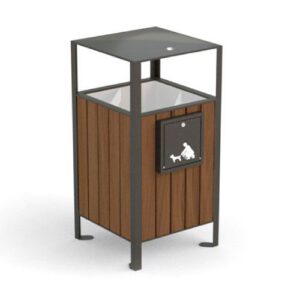 Atkritumu tvertne ar maisiņu dozatoru suņu ekskrementiem (metāla RAL tonī ar koka dēlīšiem), 60l [KRO]