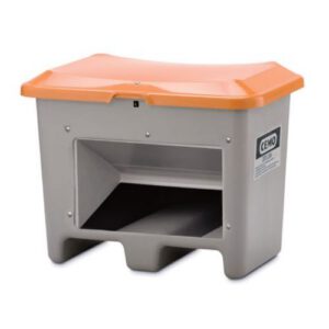 Smilts/sāls stiklšķiedras konteiners, pelēks ar oranžu vāku, 200l (atvērtā tipa; ar iekrāvēja ejām) [CE]