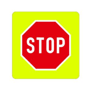 Priekšrocības zīme Nr.207F/Neapstājoties tālāk braukt aizliegts, 800x800mm ar fluorescējošu rāmi, 3. atst. klase