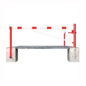 Horizontāli grozāma barjera (ar metāla trosi) ar atbalsta stabu (ar piekaramo atslēgu), 5500mm (betonējama) [SCH]