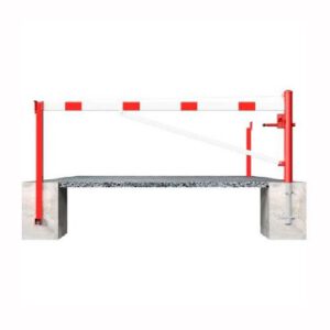 Horizontāli grozāma barjera (ar metāla trosi) ar atbalsta stabu (ar trijstūrveida slēdzeni), 4000mm (betonējama) [SCH]