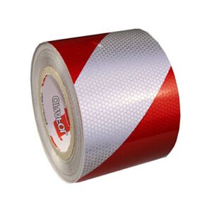 Oralite 5831 pašlīmējoša līmlenta,  sarkanbalta, h=100mm, atst. klase 2, virziens pa kreisi (25m rullis)