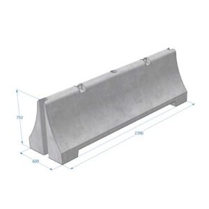 Ceļa norobežošanas barjera, betona, 2390mm, pelēka