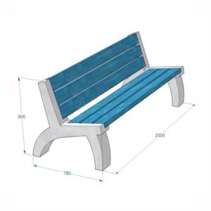 Betona soliņš ar atzveltni un koka dēlīšiem, 2000x780x800mm