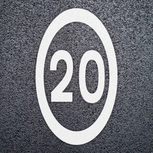 Termoplastikāta simbols (karsējams) "Ātruma ierobežojums 20km/h", 2100x1100mm, balts (RAL 9016)