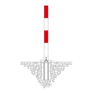 Stāvvietu barjera - "SESAM stabiņš" - sarkanbalta, ar iekšējo atslēgu (montējama betonā)